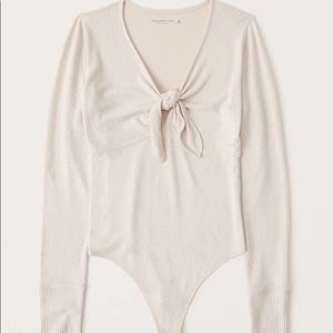 Abercrombie Cozy Tie-Front Bodysuit Cream XS
